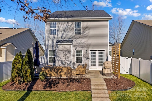 back of house with an outdoor hangout area, a yard, and a patio