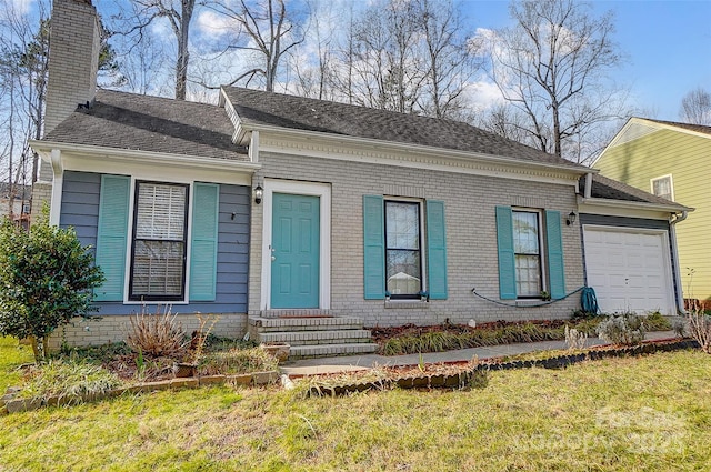 single story home with a front lawn and a garage