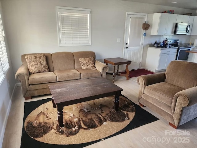 living room featuring light wood-style flooring