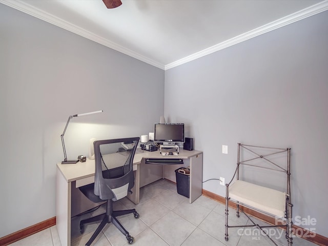 tiled office space with ornamental molding