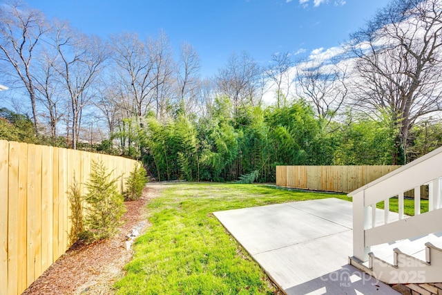 view of yard featuring a patio area and a fenced backyard