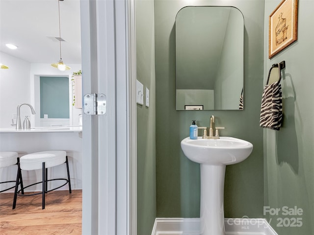 bathroom featuring wood-type flooring and sink