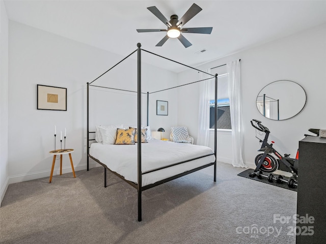 bedroom featuring ceiling fan and carpet flooring