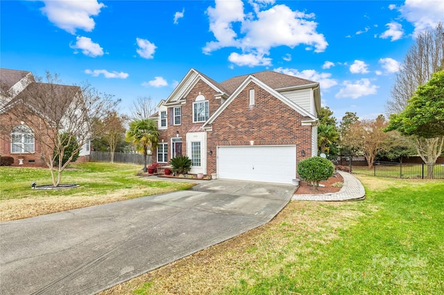 front of property with a garage and a front lawn