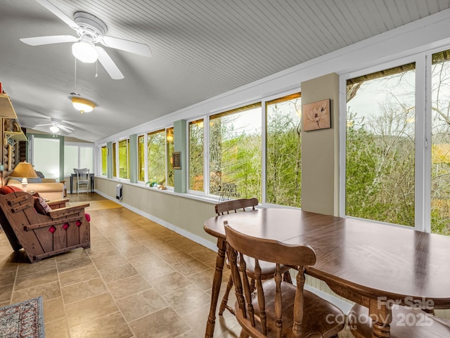 sunroom / solarium with ceiling fan