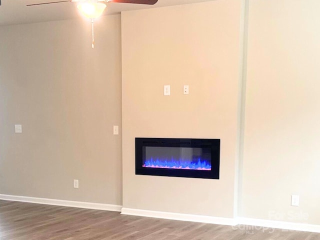 interior space with ceiling fan and hardwood / wood-style flooring