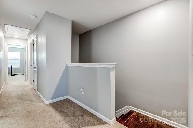 corridor with light colored carpet