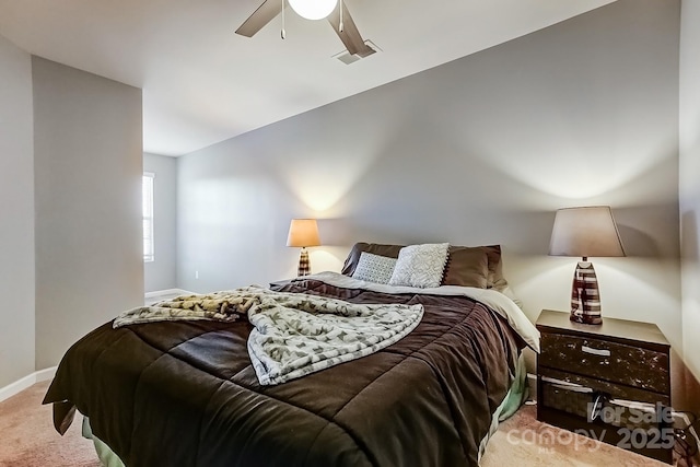 bedroom featuring ceiling fan and carpet flooring