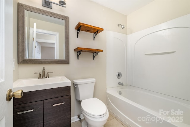 full bathroom with tile patterned flooring, toilet, vanity, and bathing tub / shower combination