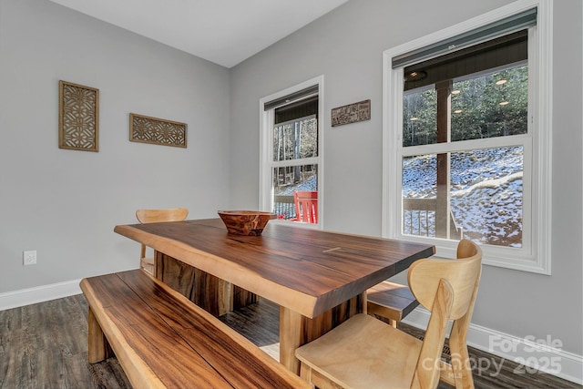 dining area featuring dark hardwood / wood-style flooring