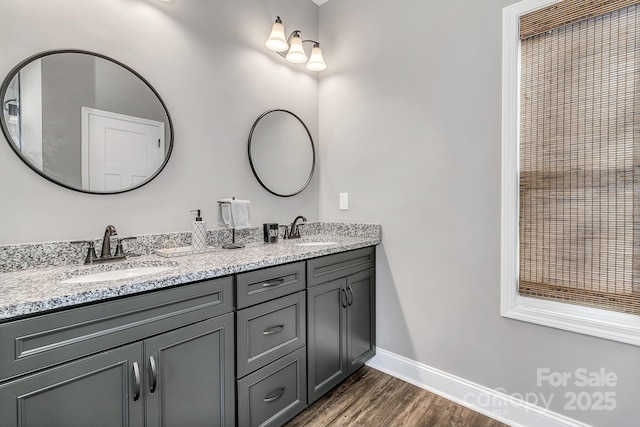 bathroom featuring wood-type flooring and vanity