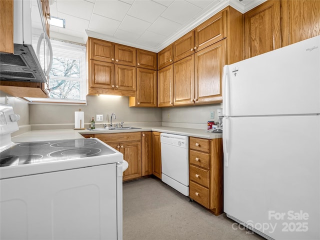 266 Hudlow Rd, Forest City, NC 28043 - kitchen featuring crown molding, sink, and white appliances