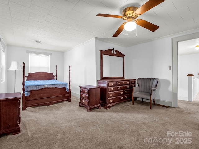 266 Hudlow Rd, Forest City, NC 28043 - bedroom featuring light carpet, ornamental molding, and ceiling fan
