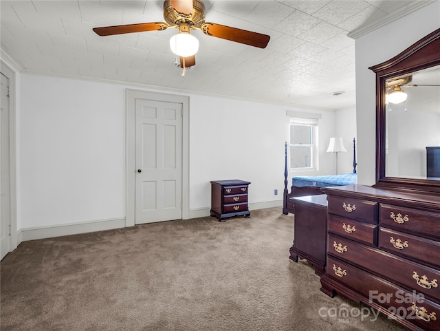 266 Hudlow Rd, Forest City, NC 28043 - bedroom featuring ornamental molding, light colored carpet, and ceiling fan
