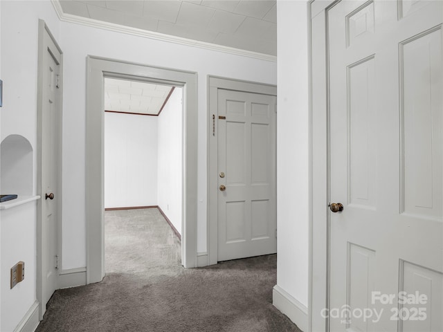 266 Hudlow Rd, Forest City, NC 28043 - corridor with ornamental molding and dark carpet