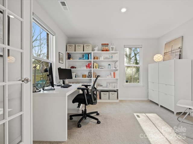 office featuring light carpet