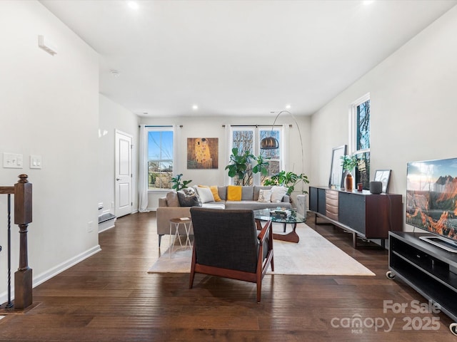 living room featuring dark hardwood / wood-style flooring