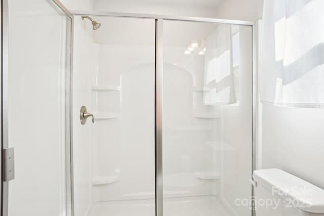 bathroom featuring a shower stall and toilet