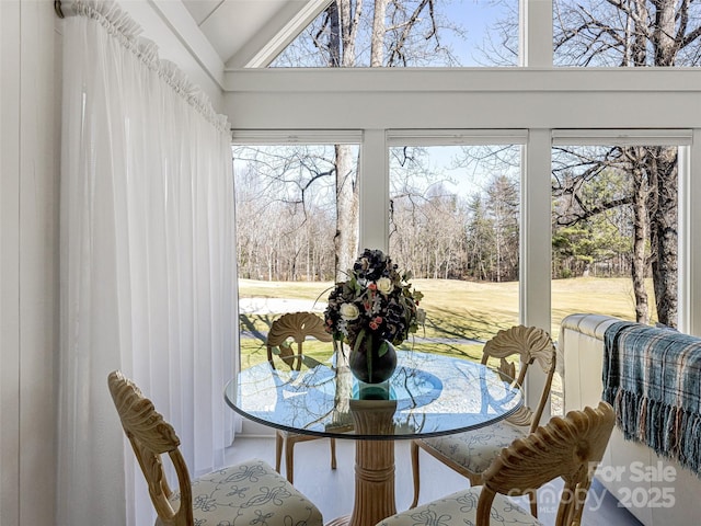 dining space with lofted ceiling