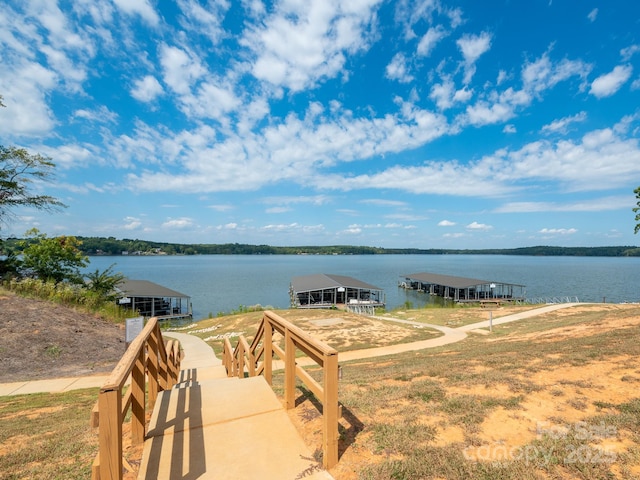 view of dock with a water view