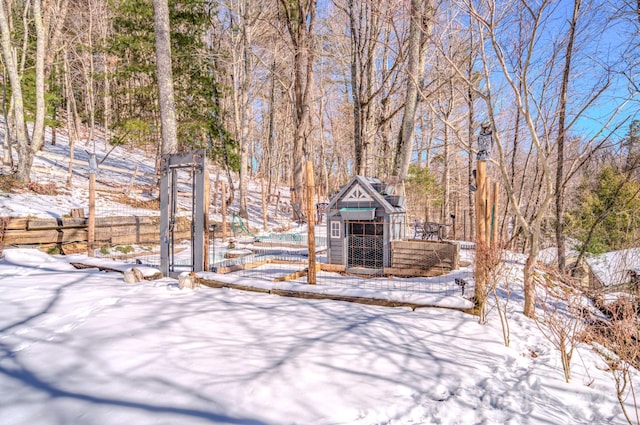 view of snow covered patio