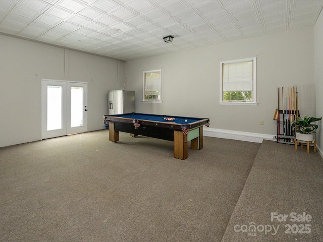 game room featuring carpet floors and billiards