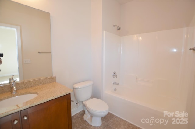 full bathroom featuring toilet, shower / tub combination, and vanity