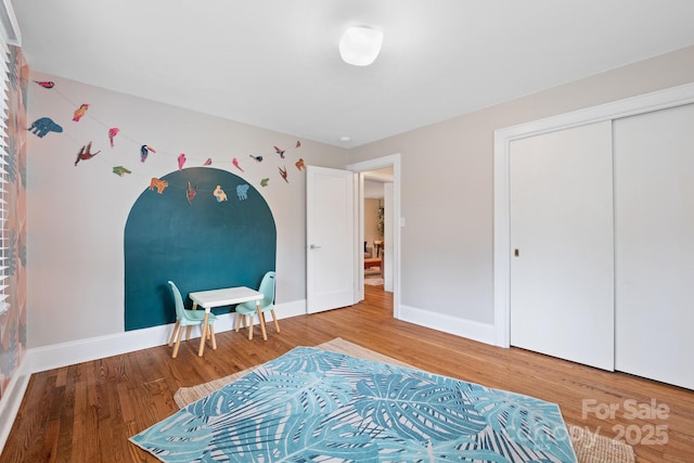 bedroom with a closet and wood-type flooring