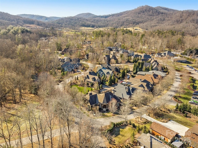 drone / aerial view featuring a mountain view