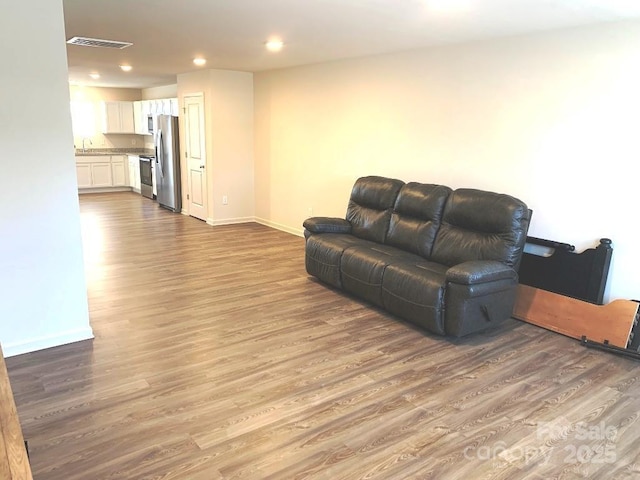 living room with sink and hardwood / wood-style floors