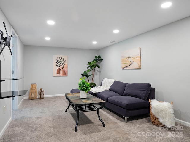 living room with light carpet