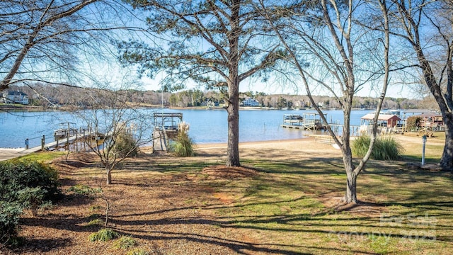 view of water feature with a boat dock