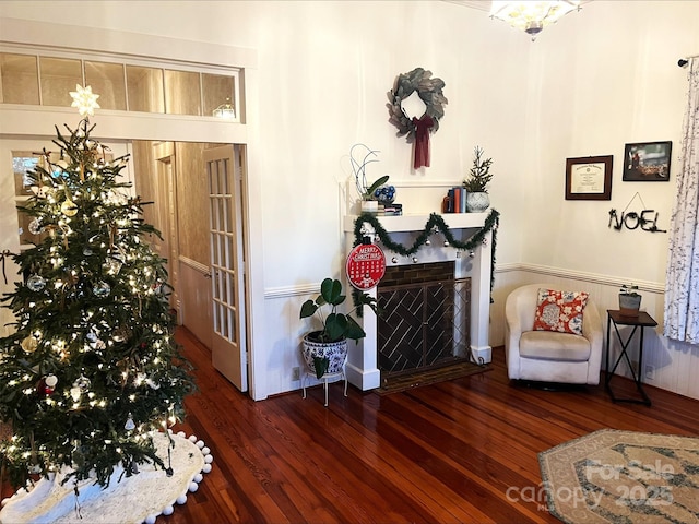 sitting room featuring dark hardwood / wood-style flooring