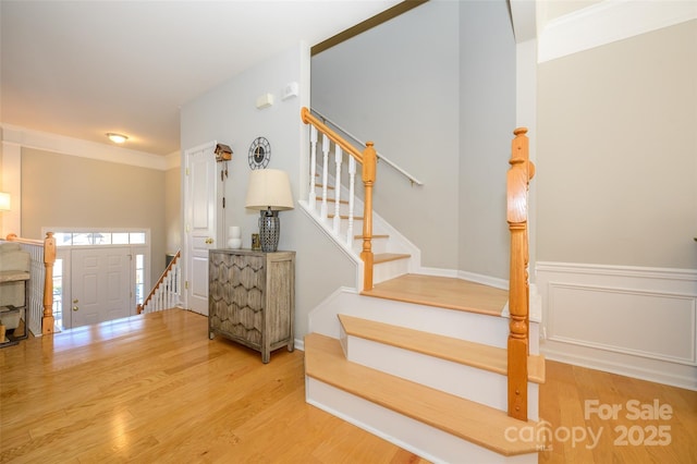 stairway with wood-type flooring