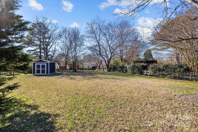 view of yard with a shed