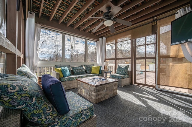 sunroom / solarium with ceiling fan