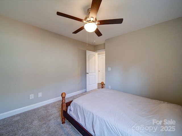 bedroom featuring ceiling fan and carpet flooring