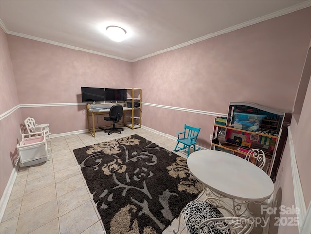 office space featuring ornamental molding and tile patterned flooring