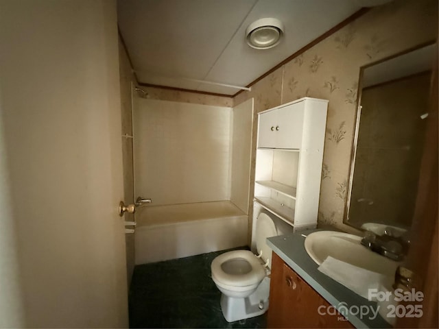 full bathroom with toilet, shower / bath combination, and vanity