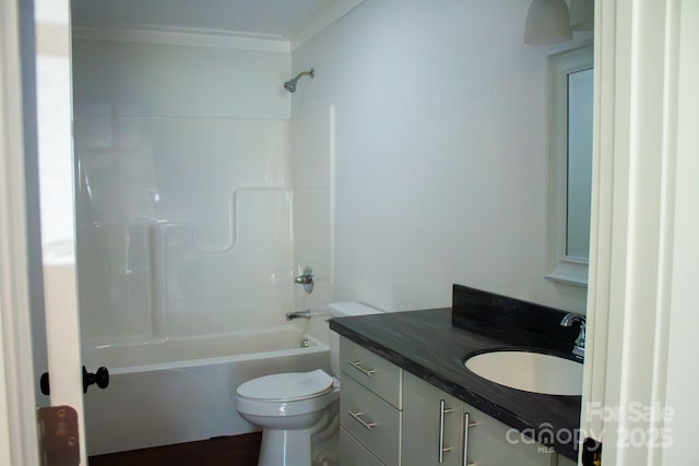 full bathroom featuring shower / bathing tub combination, toilet, and vanity