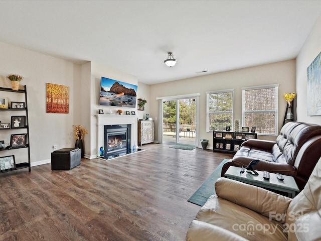 living room with hardwood / wood-style flooring