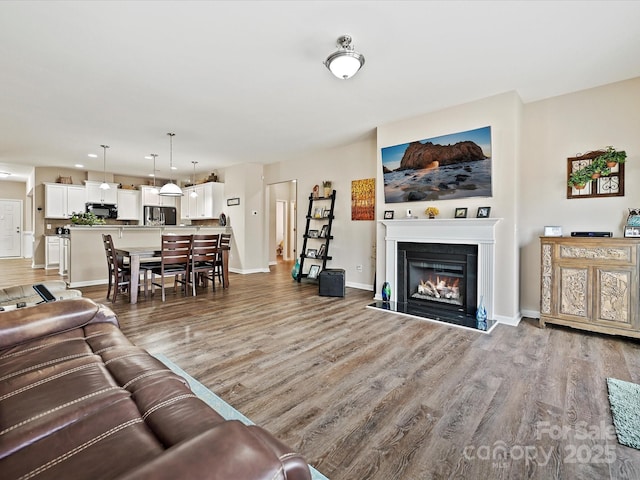 living room with light hardwood / wood-style flooring