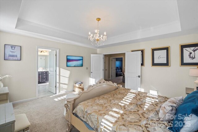 136 Margo Ln, Statesville, NC 28677 - bedroom featuring a raised ceiling, carpet floors, a chandelier, and crown molding