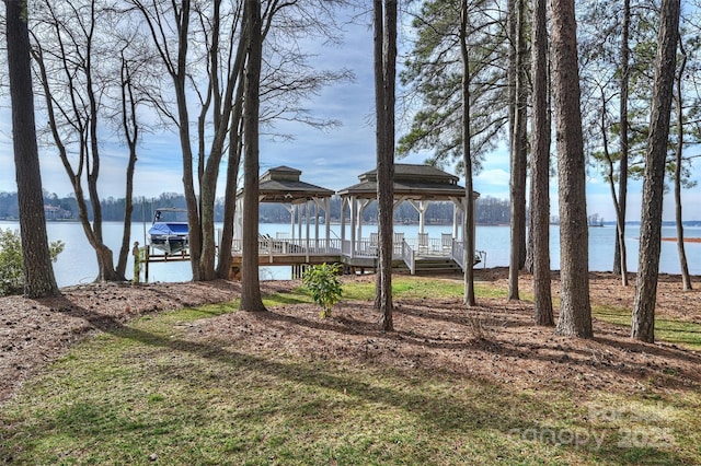 property view of water with a boat dock