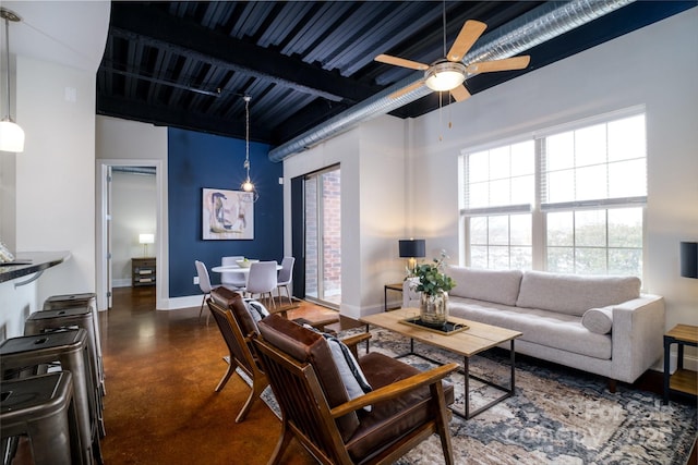 living room featuring ceiling fan