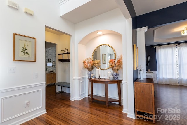 hallway featuring dark wood-type flooring