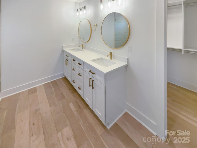 bathroom featuring wood-type flooring and vanity