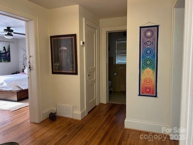 hall featuring dark wood-type flooring