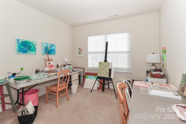 view of carpeted home office