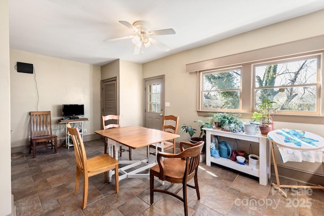 dining area with ceiling fan